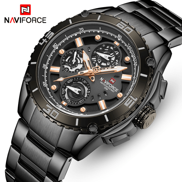 NAVIFORCE NF 9179  Men's Luxury Brand Stainless Steel Waterproof Wrist Watch - Silver Coffee