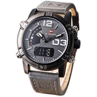 NAVIFORCE NF 9095 Multi Function Dual Display Waterproof Men's Watch - Black Brown