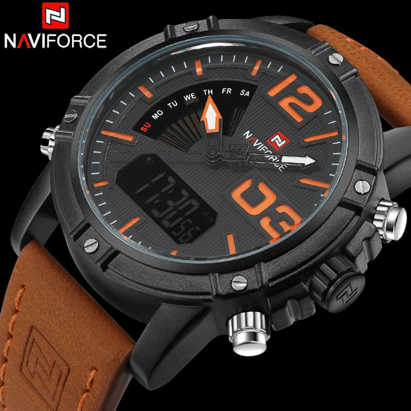 NAVIFORCE NF 9095 Multi Function Dual Display Waterproof Men's Watch - Orange Light Brown