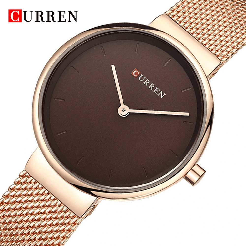 Curren 9016 Ladies Watch with Stainless Steel Band - Rosegold with Coffee Dial
