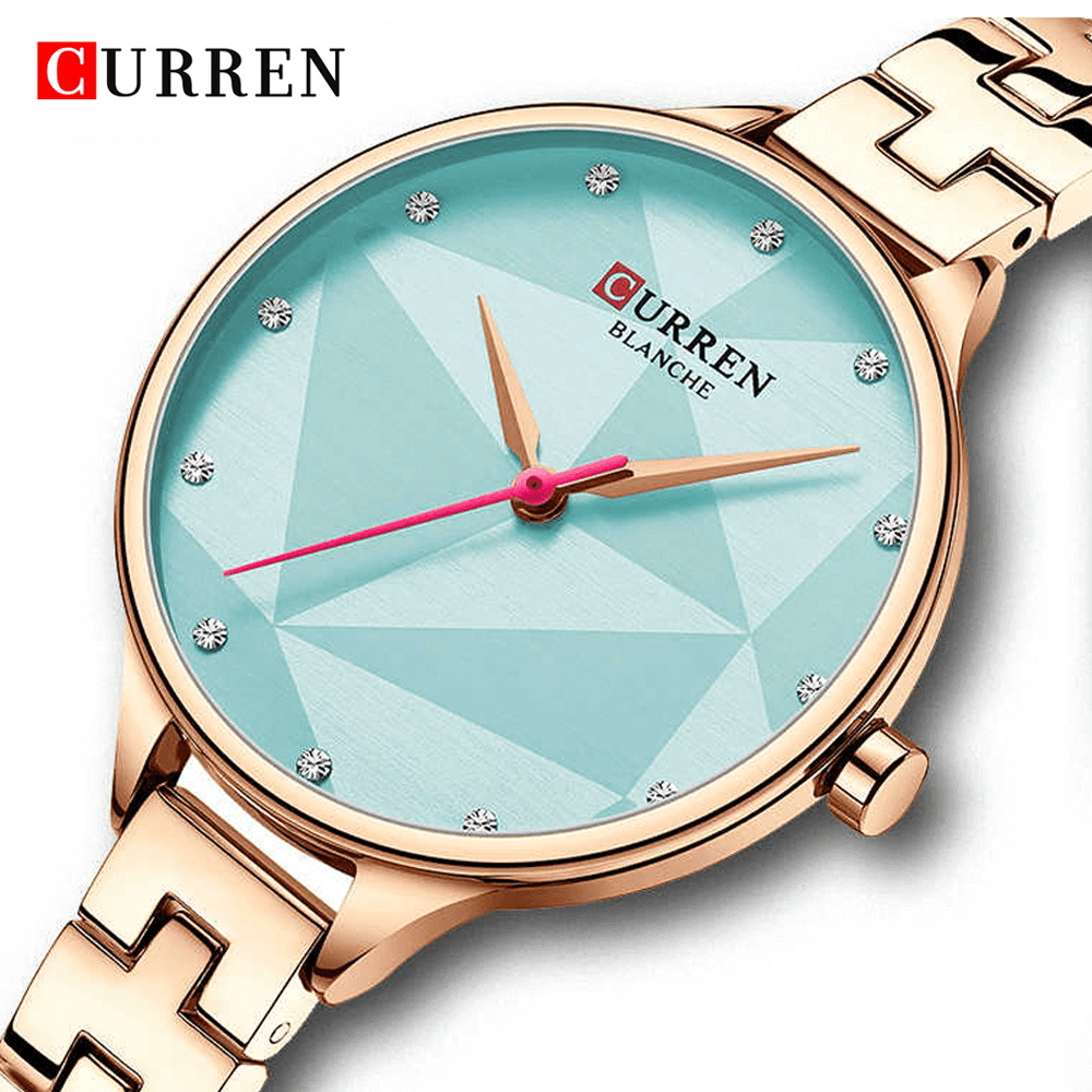 Curren 9047 Ladies Watch with Stainless Steel Band - Rosegold with Green Dial