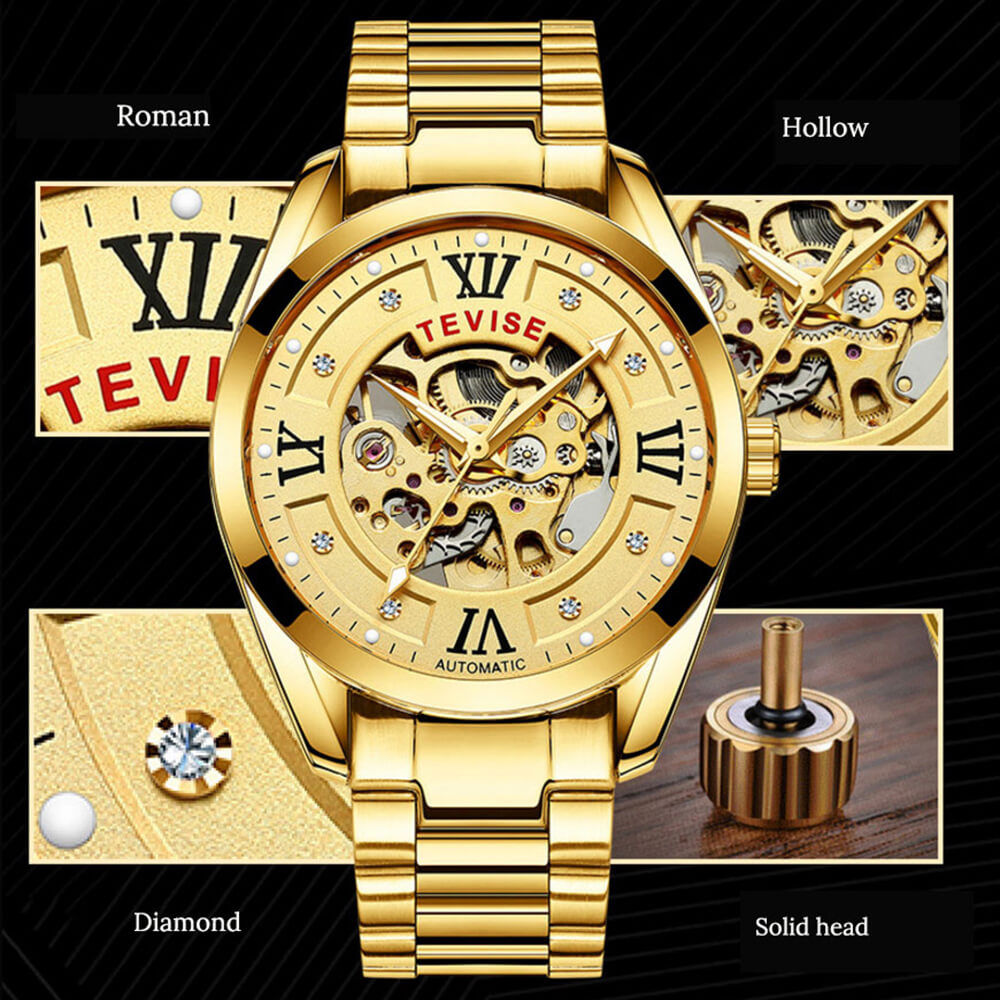 TEVISE 795D Business Men Automatic Mechanical Watch Fashion Casual Stainless Steel Strap Male Wristwatch