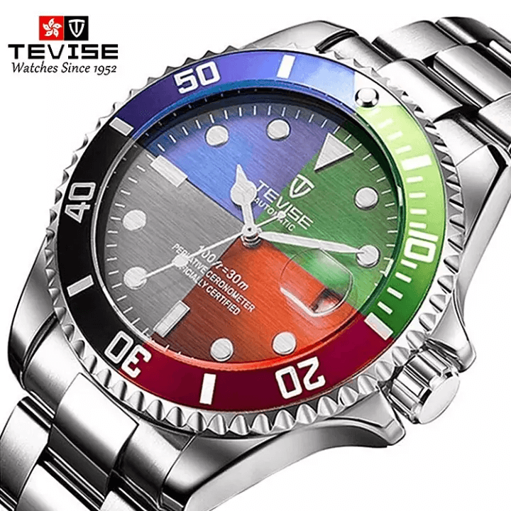 Tevise 801 Men's Mechanical Watch with Date - Black Red