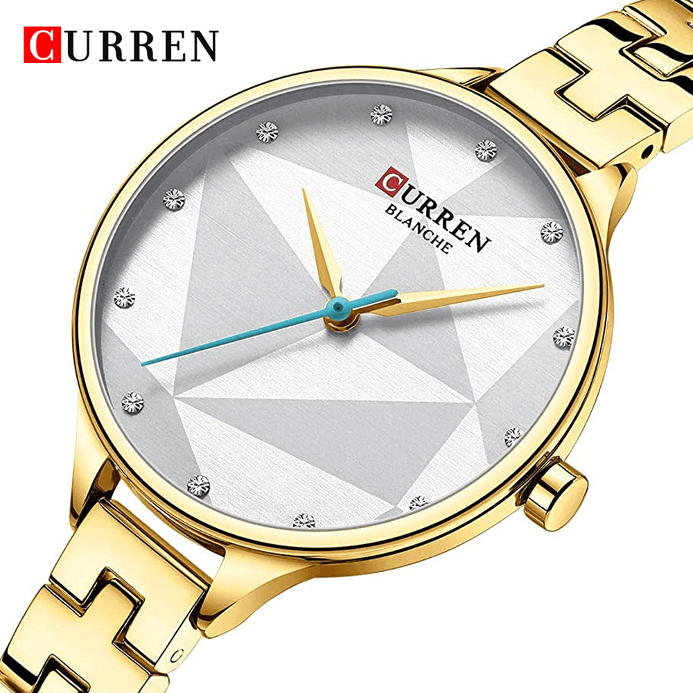Curren 9047 Ladies Watch with Stainless Steel Band - Gold with White Dial