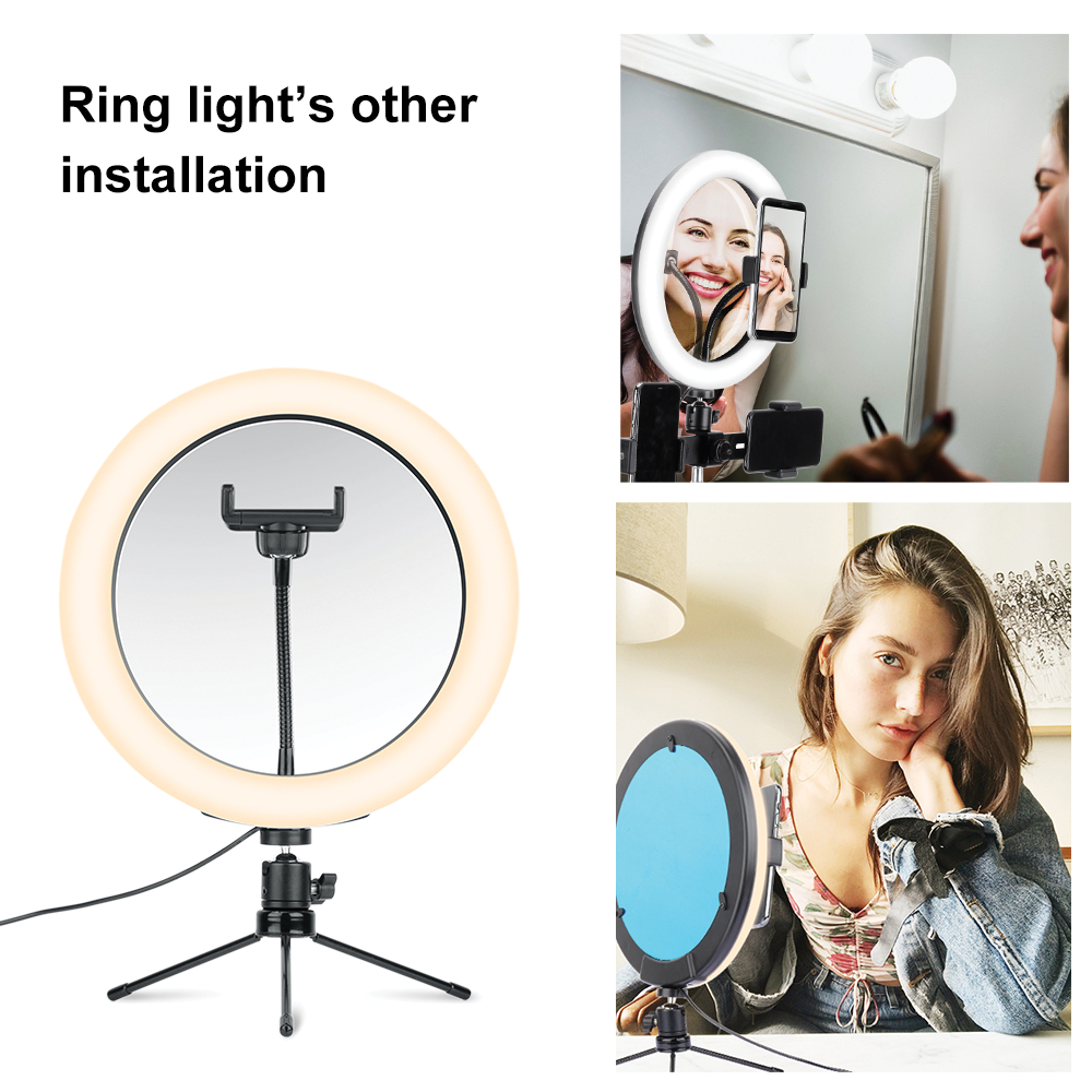 10" Selfie Ring Light with Tripod Stand & 3 Mobile Phone Holder for Live Stream/Makeup