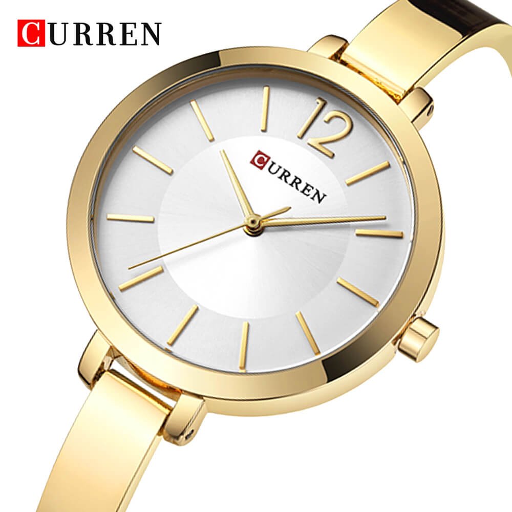 Curren 9012 Ladies Watch with Stainless Steel Band - Gold  with White Dial