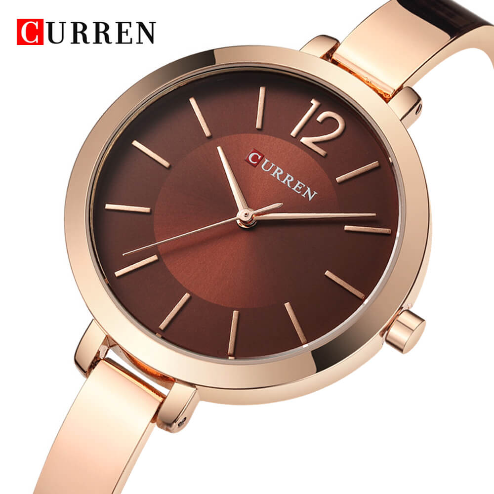 Curren 9012 Ladies Watch with Stainless Steel Band - Rosegold with Coffee Dial
