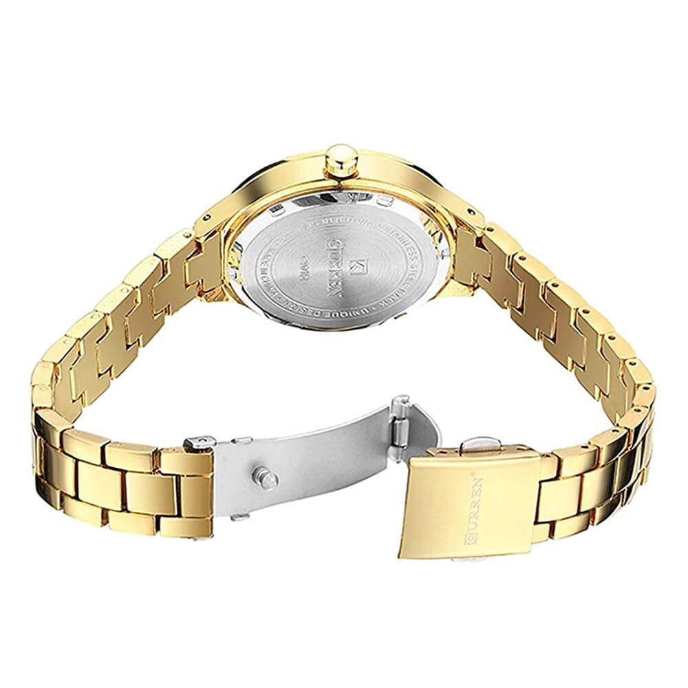 Curren 9015 Ladies Watch with Stainless Steel Band - Gold with White Dial