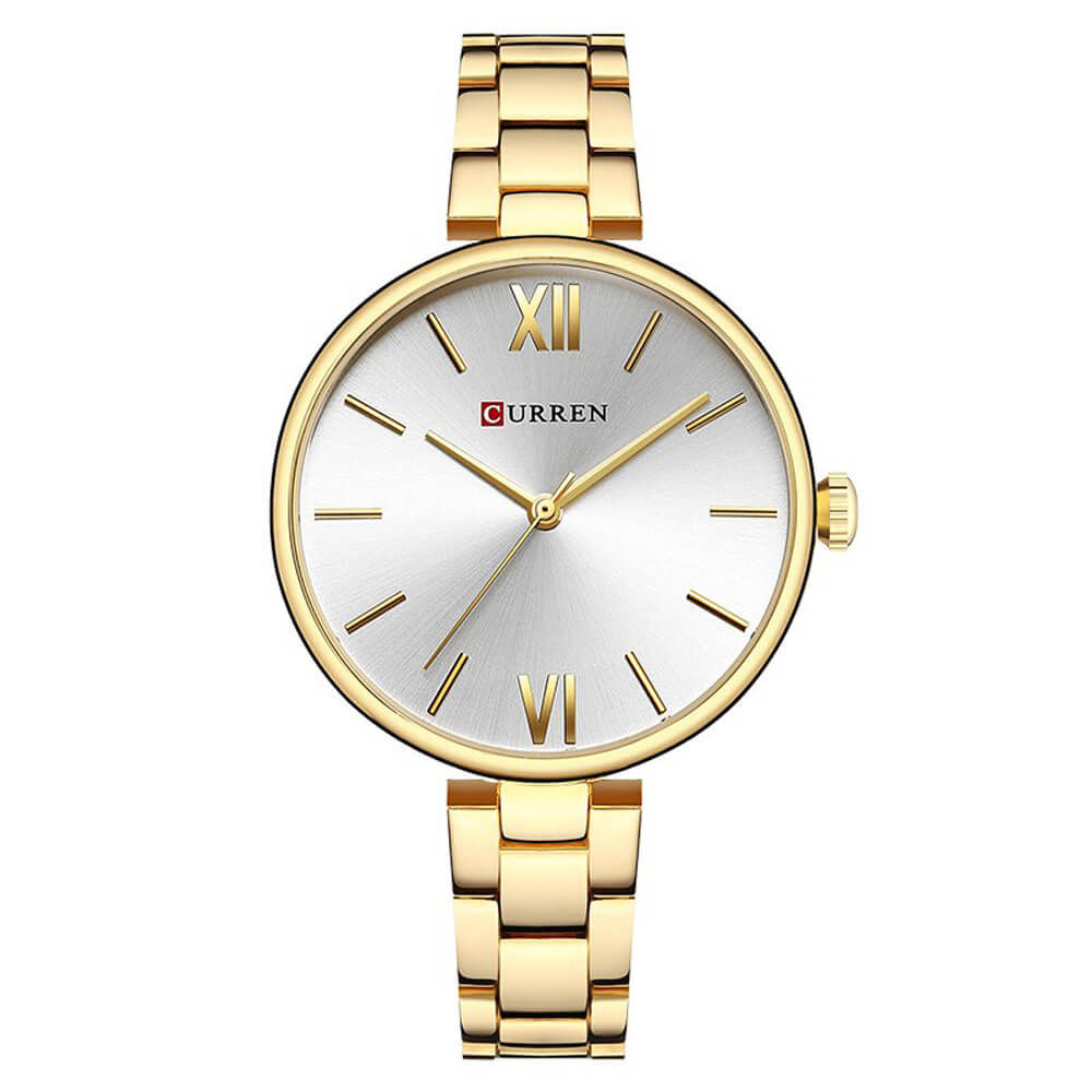 Curren 9017 Ladies Watch with Stainless Steel Band - Gold with White Dial