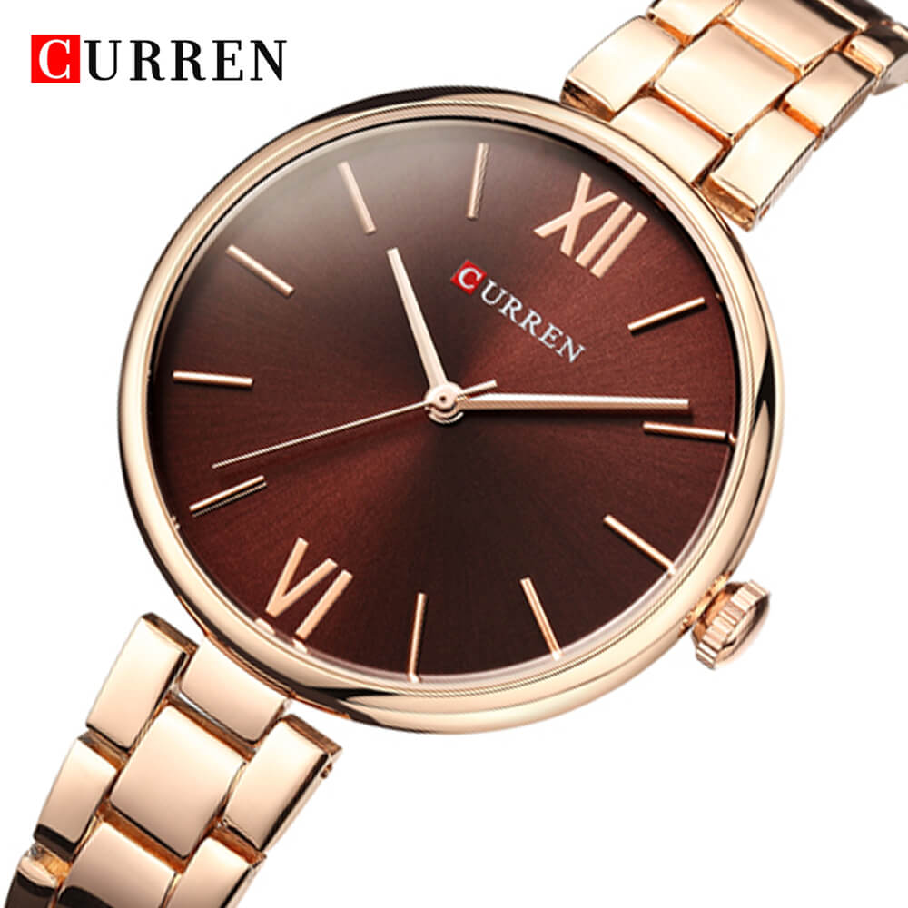 Curren 9017 Ladies Watch with Stainless Steel Band - Rosegold with Coffe Dial