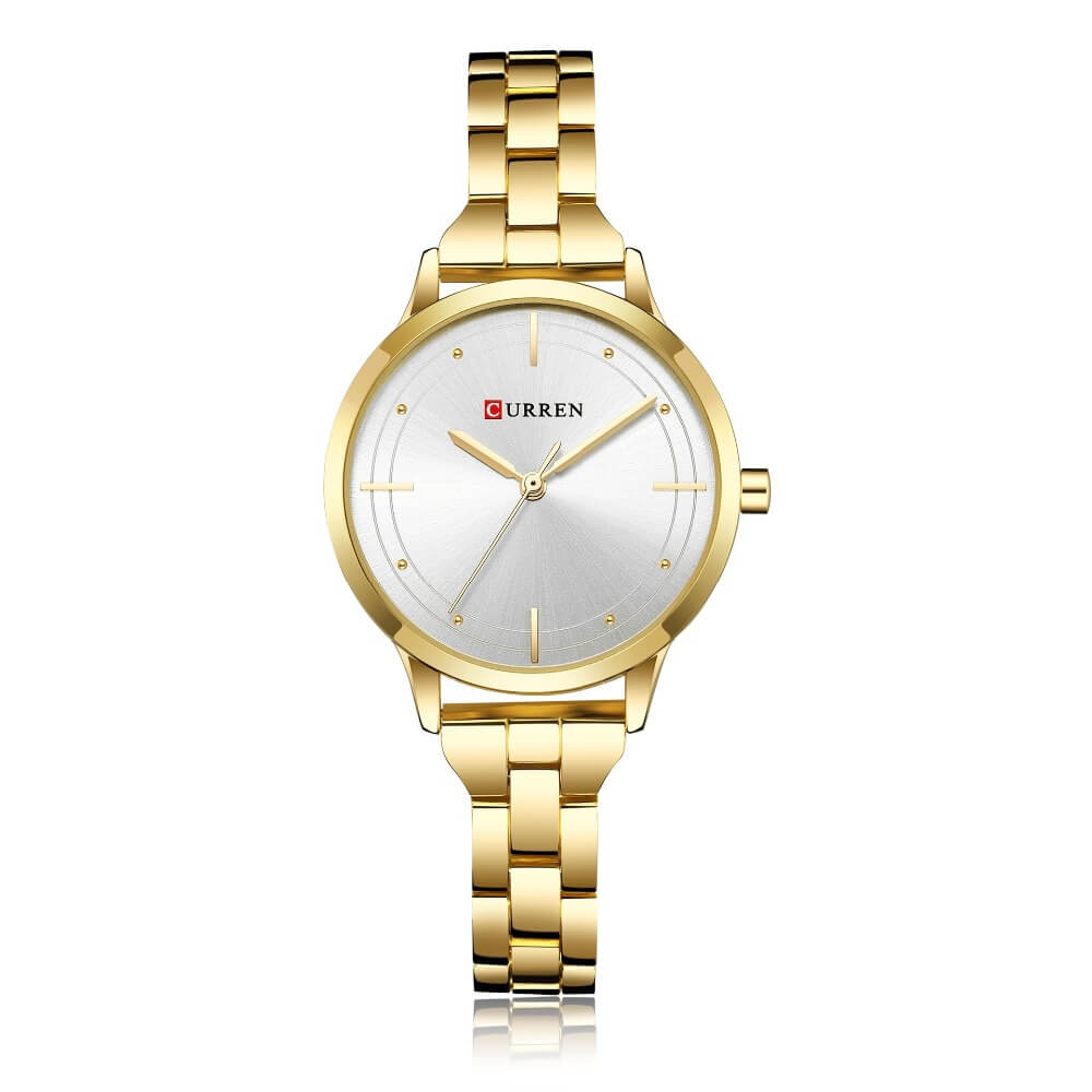Curren 9019 Ladies Watch with Stainless Steel Band - Gold with White Dial