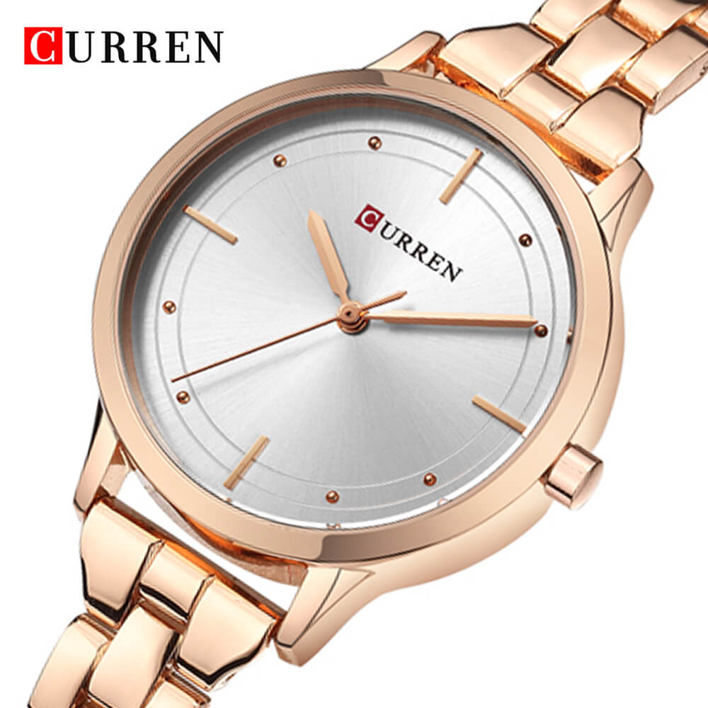 Curren 9019 Ladies Watch with Stainless Steel Band - Rosegold with White Dial