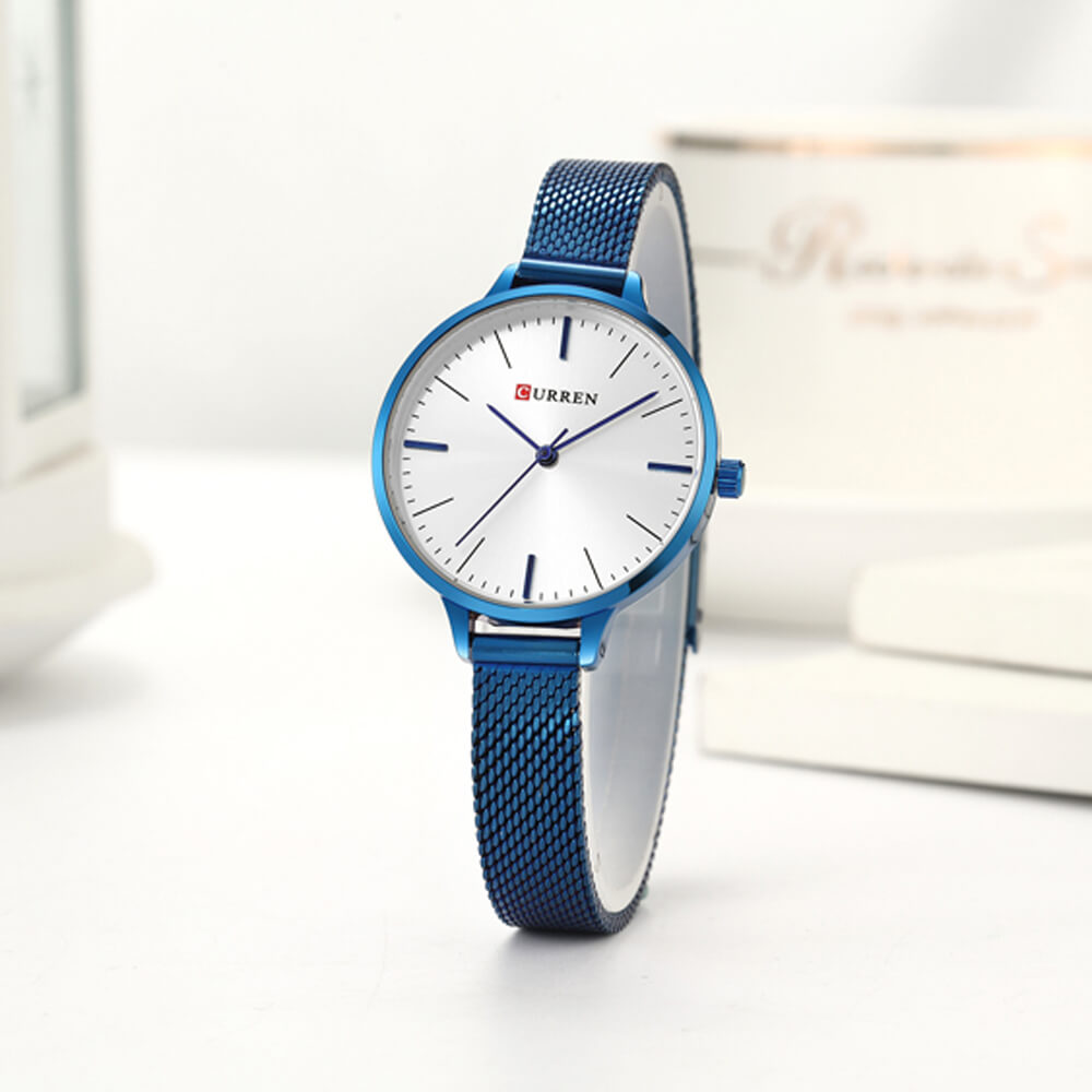 Curren 9022 Ladies Watch with Stainless Steel Band - Blue with White Dial