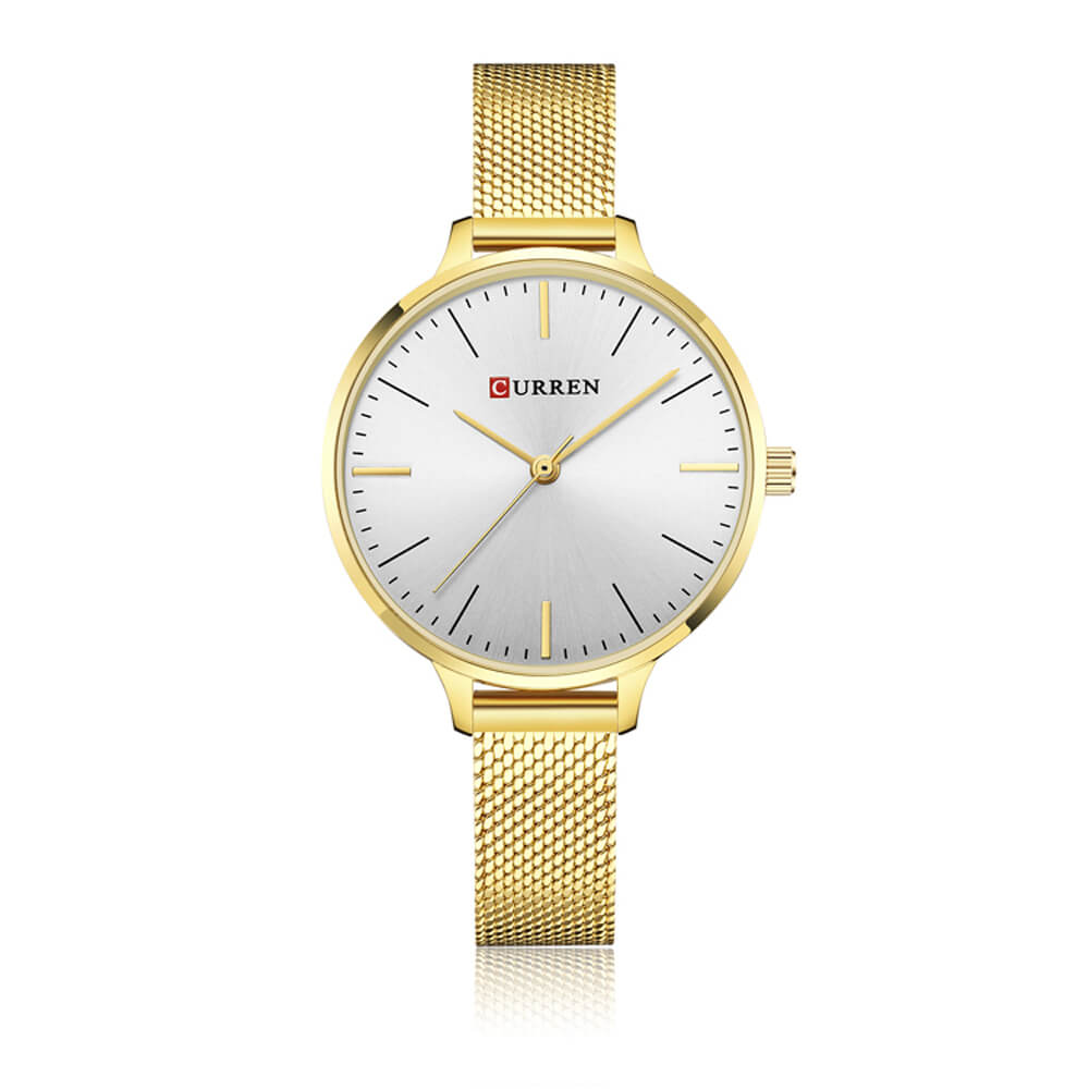 Curren 9022 Ladies Watch with Stainless Steel Band - Gold with White Dial