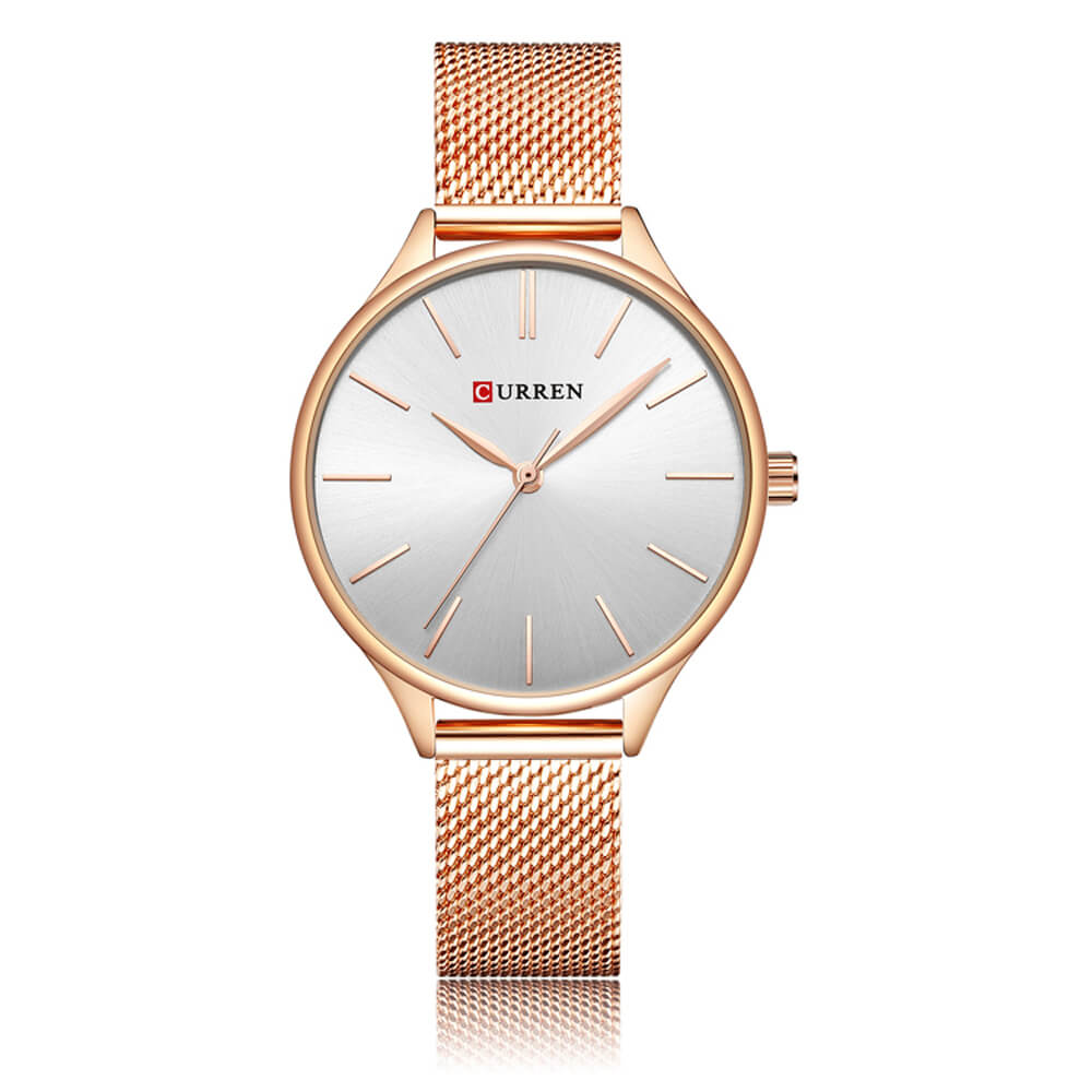 Curren 9024 Ladies Watch with Stainless Steel Band - Rosegold with White Dial