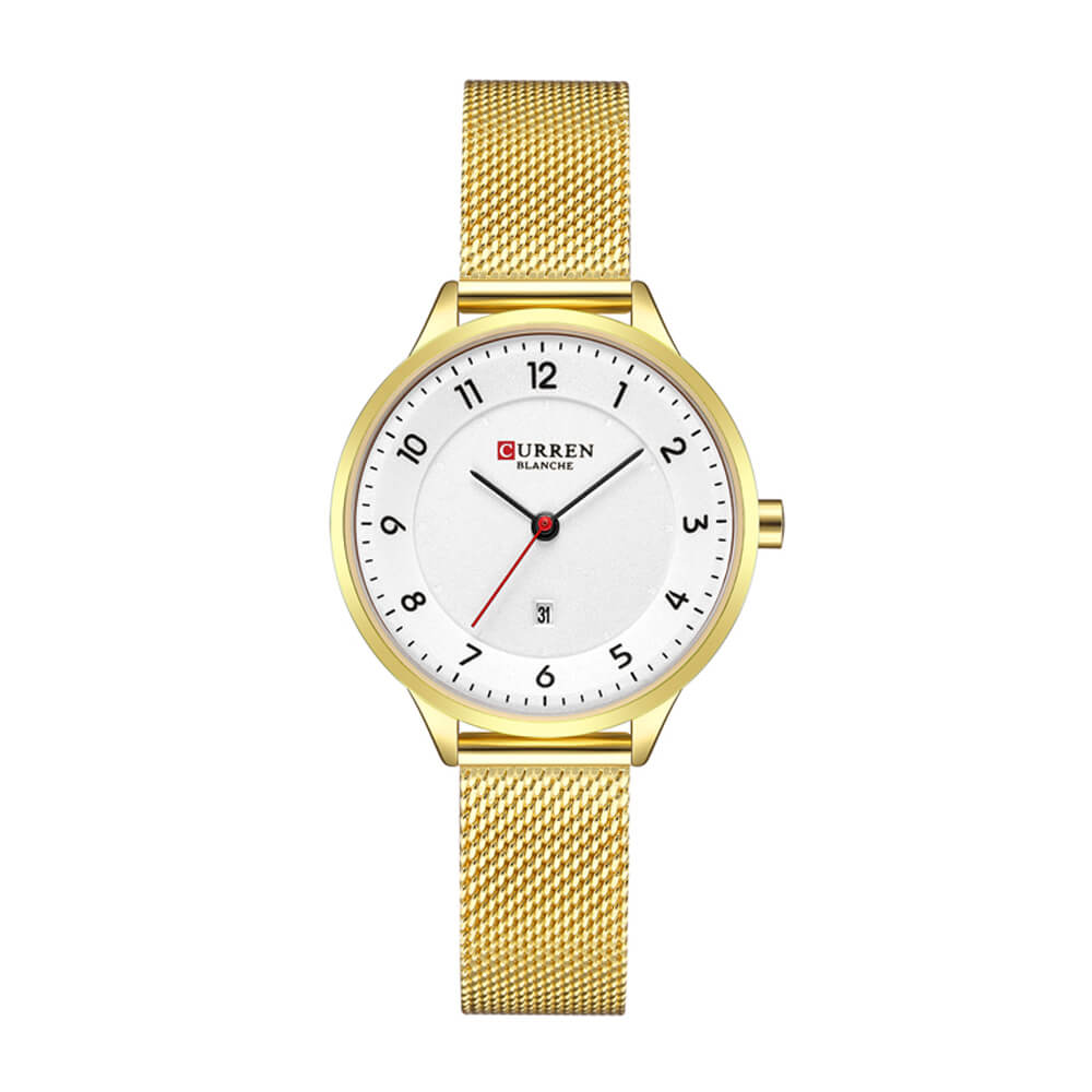 Curren 9035 Ladies Watch with Stainless Steel Band - Gold with White Dial
