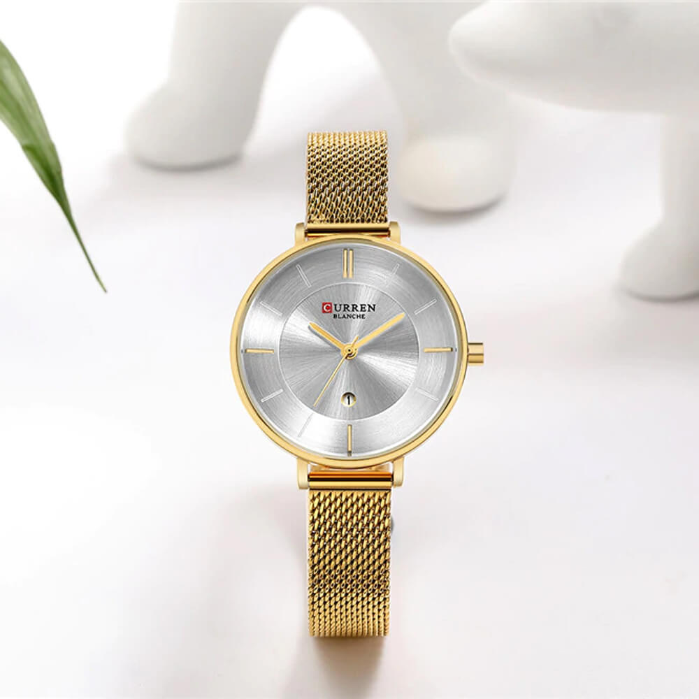 Curren 9037 Ladies Watch with Stainless Steel Band - Gold with Silver Dial