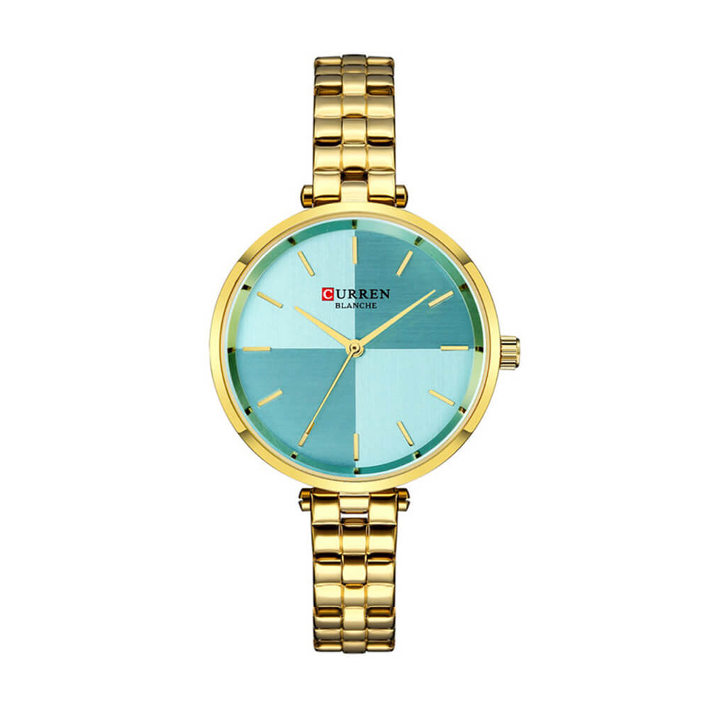 Curren 9043 Ladies Watch with Stainless Steel Band - Gold with Green Dial