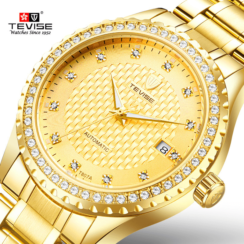 TEVISE 807A watch Men Fashion clock Automatic Mechanical Wrist Watch Luxury Diamond Calendar Waterproof Stainless Steel Watches
