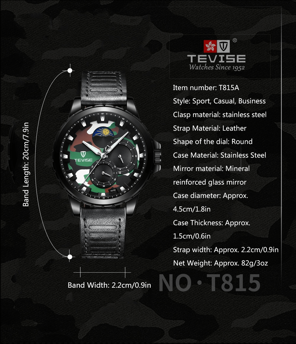 TEVISE T815A Men's Watch Luminous Automatic Watch Men Water Resistant