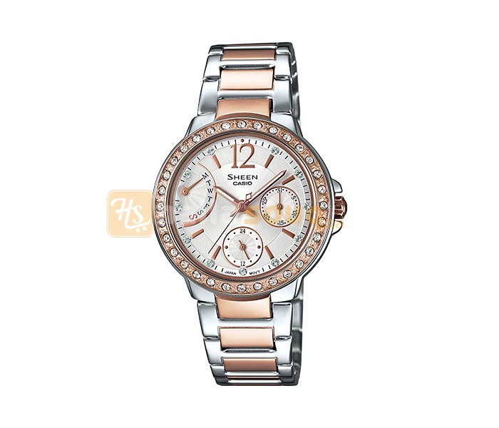 Casio Sheen SHE3805SPG-7AUDR Womens Analog Watch Silver and Rosegold