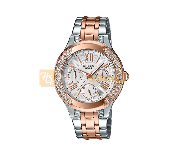 Casio Sheen SHE3809SG-7AUDR Womens Analog Watch Silver and Rosegold