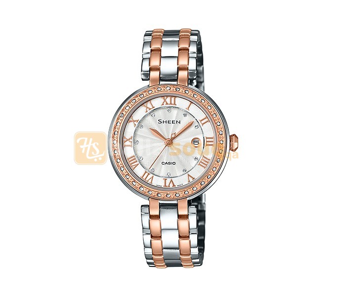 Casio Sheen SHE4034BSG-7AUDR Womens Analog Watch Silver and Rosegold