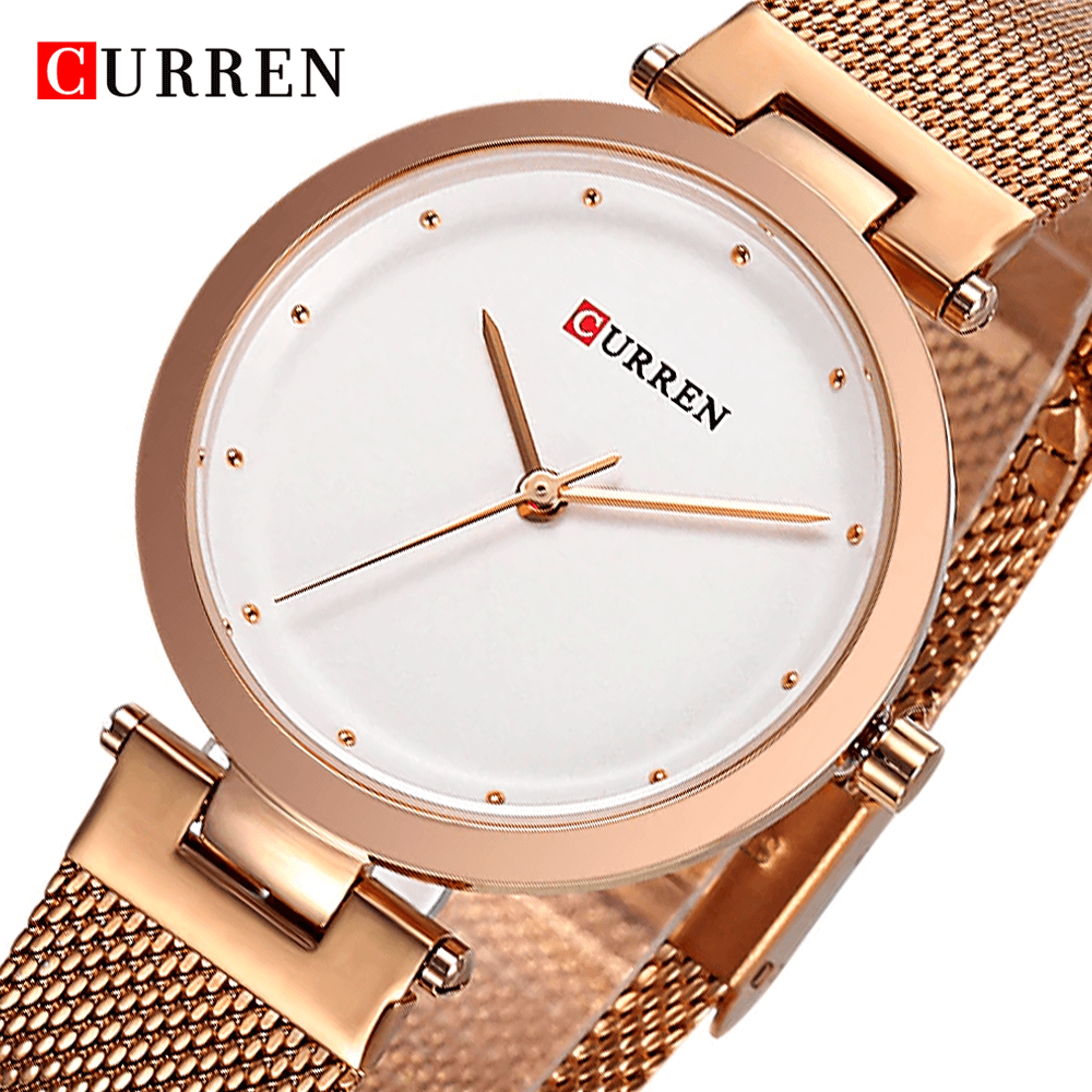 Curren 9005 Ladies Watch with Stainless Steel Band - Rosegold with White Dial