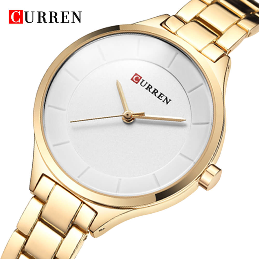 Curren 9015 Ladies Watch with Stainless Steel Band - Gold with White Dial