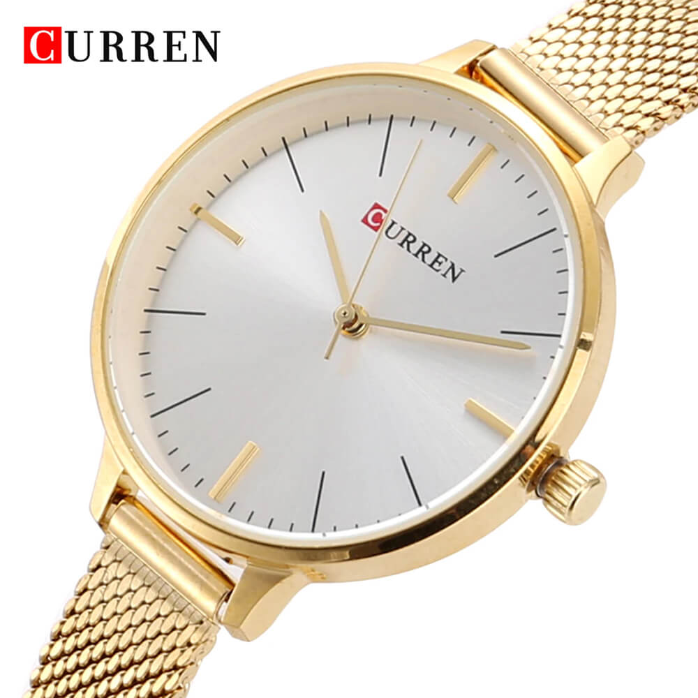Curren 9022 Ladies Watch with Stainless Steel Band - Gold with White Dial