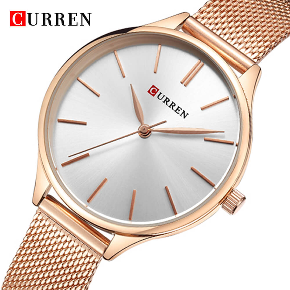 Curren 9024 Ladies Watch with Stainless Steel Band - Rosegold with White Dial