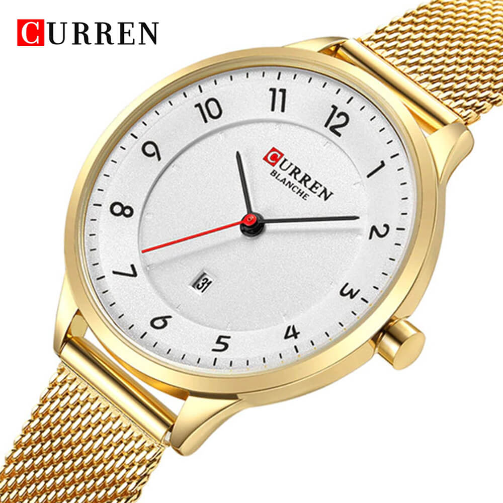 Curren 9035 Ladies Watch with Stainless Steel Band - Gold with White Dial