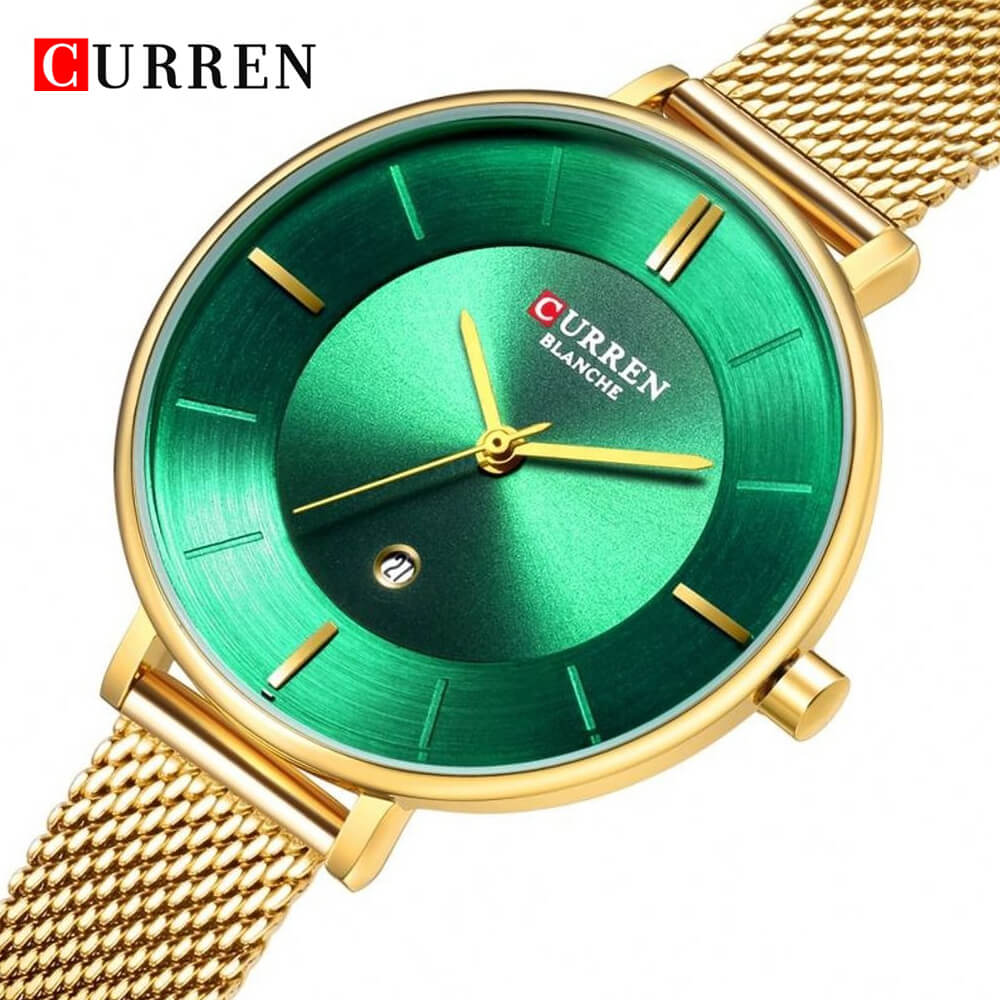 Curren 9037 Ladies Watch with Stainless Steel Band - Rosegold with Green Dial