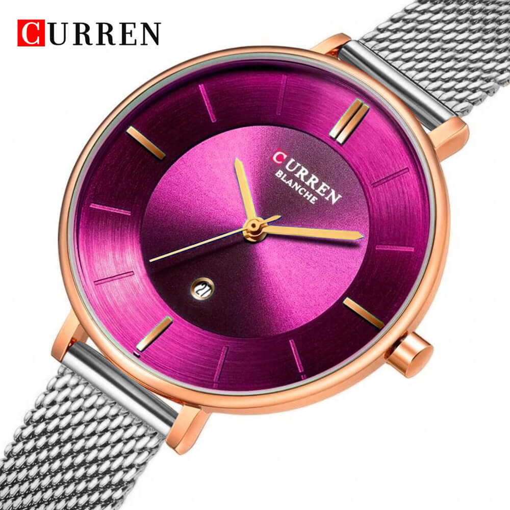 Curren 9037 Ladies Watch with Stainless Steel Band - Silver with Purple Dial