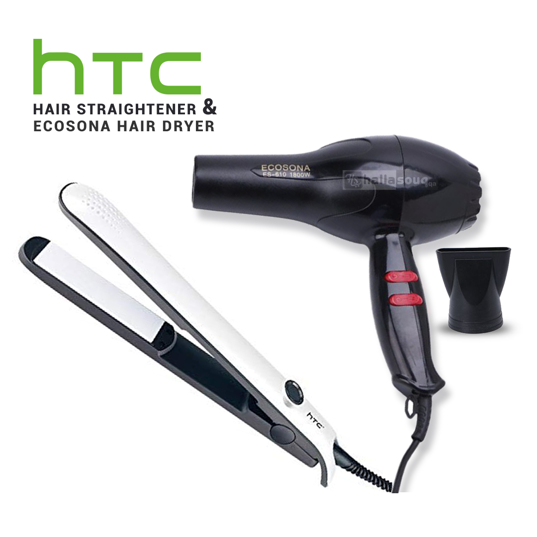 Ecosona ES-610 Hair Dryer & HTC JK-6016 Flat Ceramic Hair Straightener 2 IN 1 COMBO