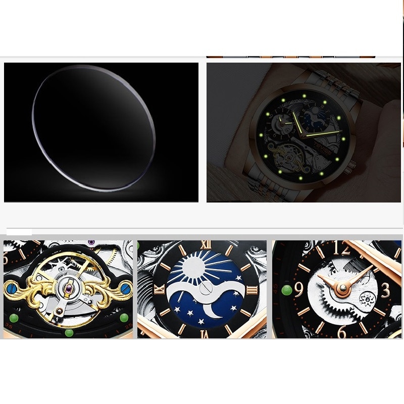 Tevise T874 Moon Phase Mechanical Automatic Men Watch - Two Tone Black