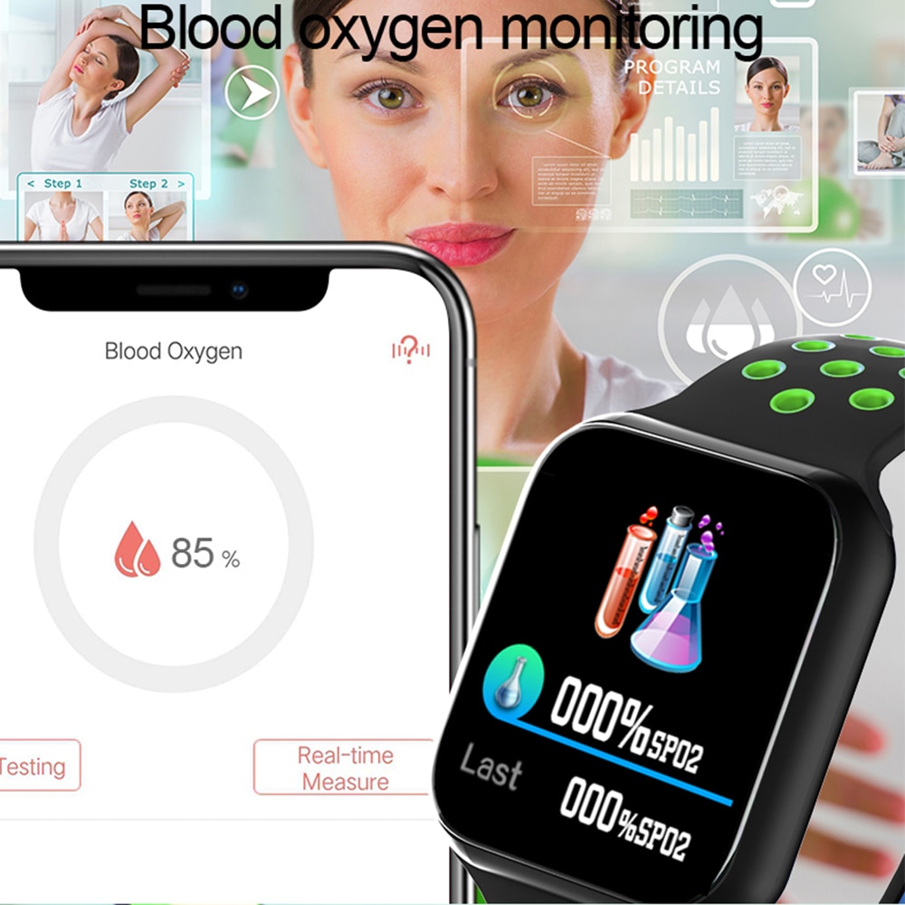 F8 Smart Watch IP67 Waterproof, Blood Pressure and Heart Rate Monitoring - Black