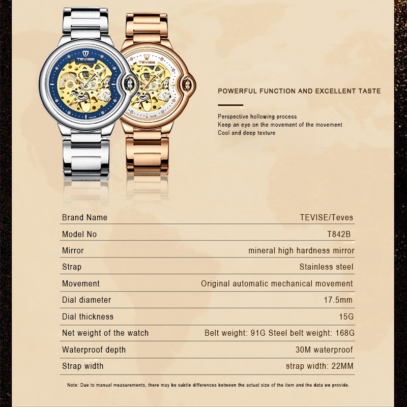 Tevise T842B Automatic Mechanical Watch Stainless Steel - gold