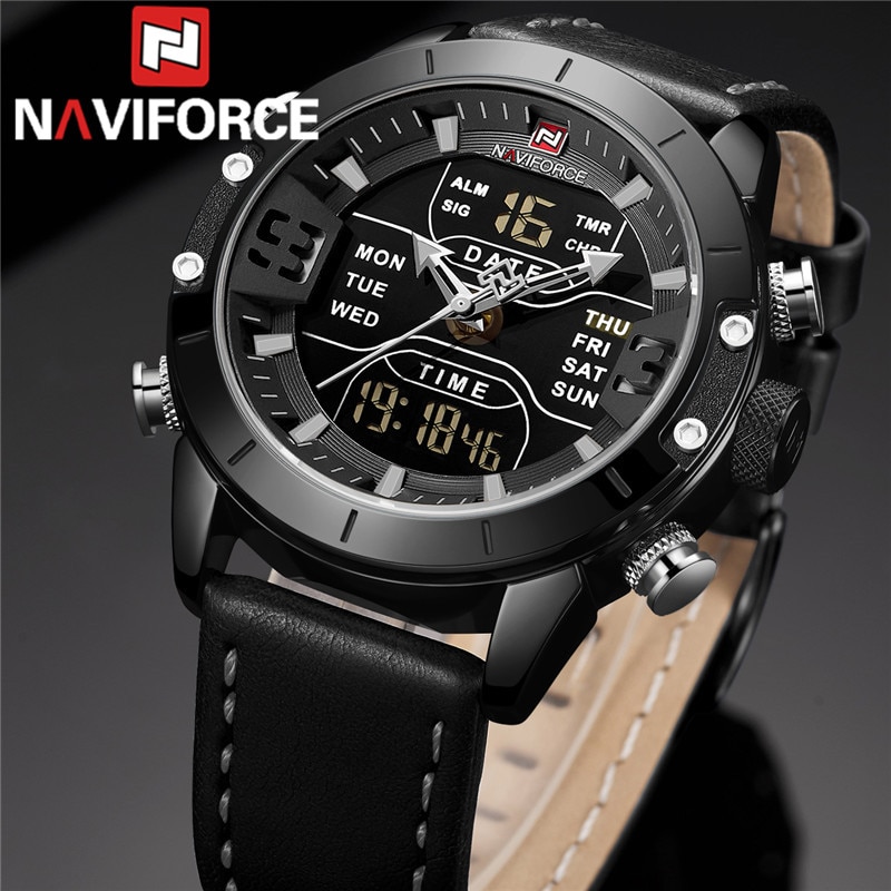 NAVIFORCE NF 9153L Luxury Brand Genuine Leather Men's Watch -  Coffee