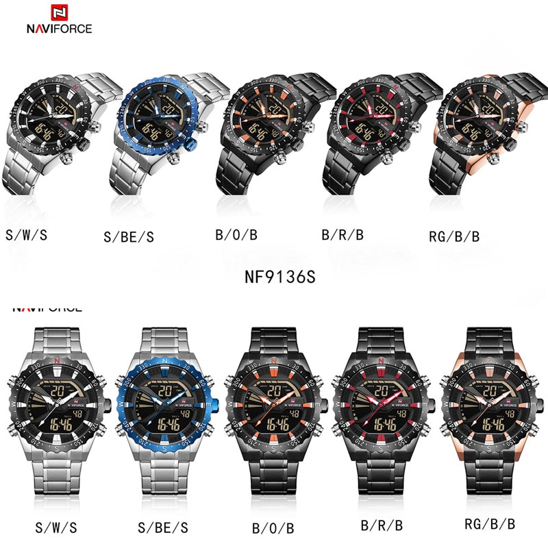 NAVIFORCE NF 9136 Luxury Brand Stainless Steel Waterproof Men's Wristwatch - Rose Gold Black