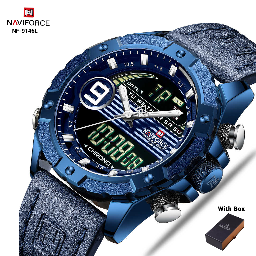 NAVIFORCE NF 9146L Luxury Brand Genuine Leather Men's Watch - Blue