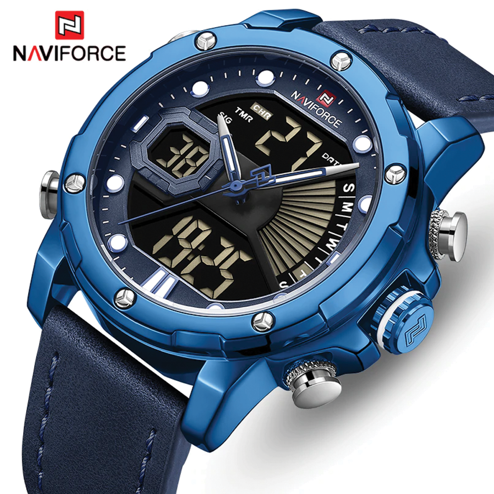 NAVIFORCE NF 9172L Leather Strap Dual Time Luminous Waterproof Men's Watch - Blue