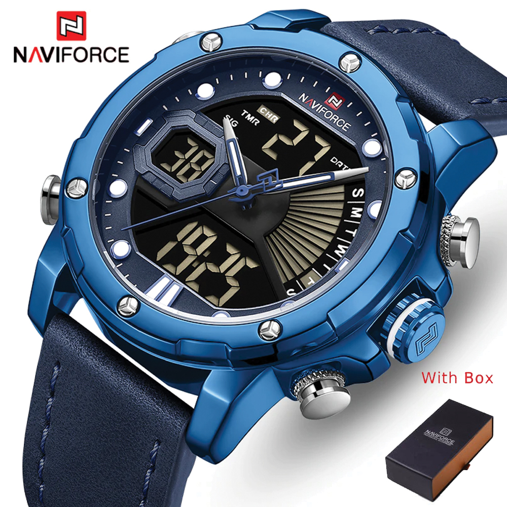 NAVIFORCE NF 9172L Leather Strap Dual Time Luminous Waterproof Men's Watch - Blue