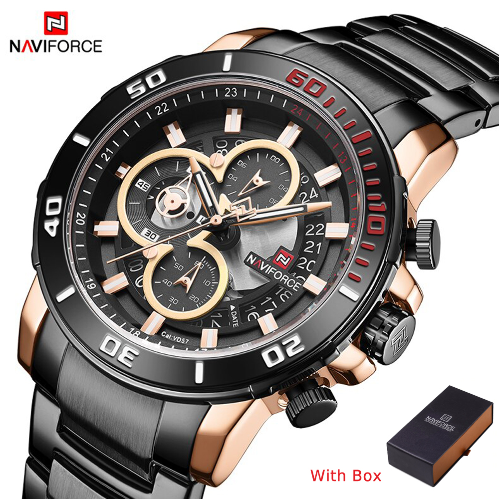NAVIFORCE NF 9174 Stainless Steel Waterproof Men's Wristwatch All Chronograph - Rose Gold Black