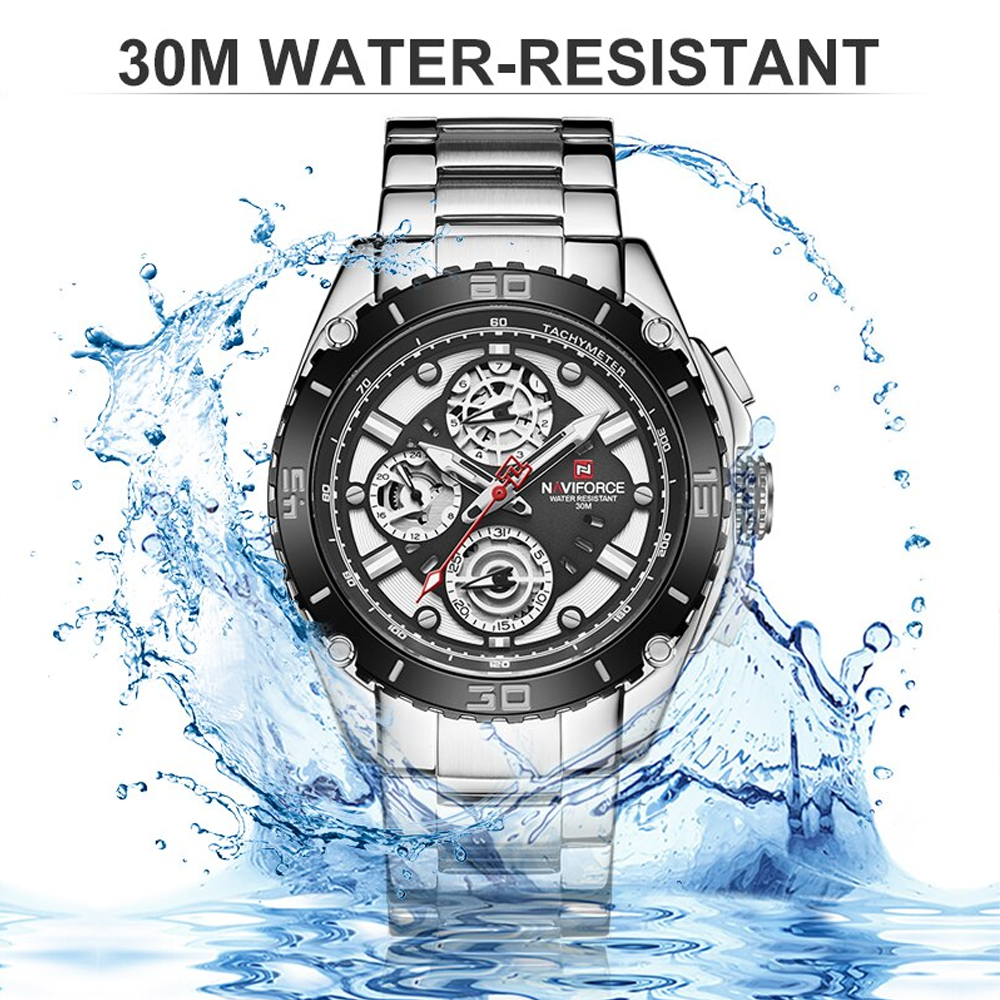NAVIFORCE NF 9179  Men's Luxury Brand Stainless Steel Waterproof Wrist Watch - Silver Black