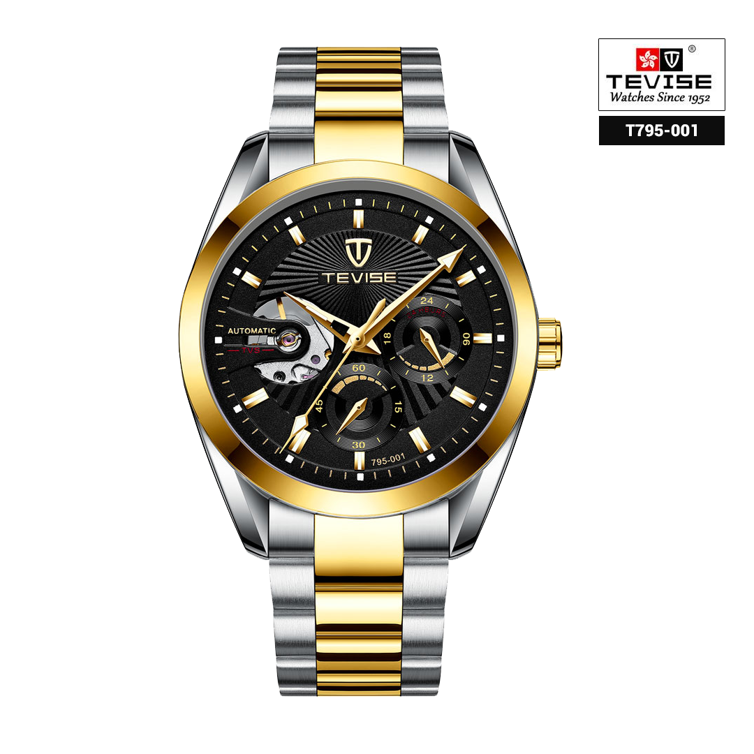 Tevise T795-001 Automatic Mechanical  Stainless steel Watch - Two Tone Black