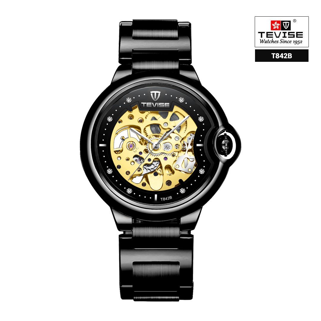 Tevise T842B Automatic Mechanical Watch Stainless Steel - Black
