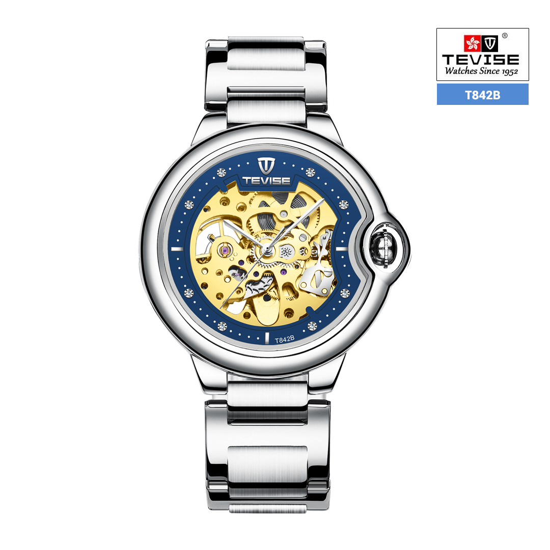 Tevise T842B Automatic Mechanical Watch Stainless Steel - Silver Blue