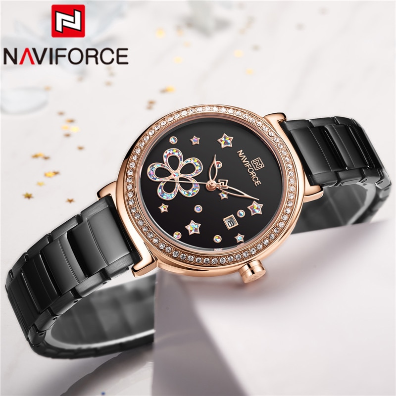 NAVIFORCE NF 5016 Luxury Brand Stainless Steel Female Watch - Gold White