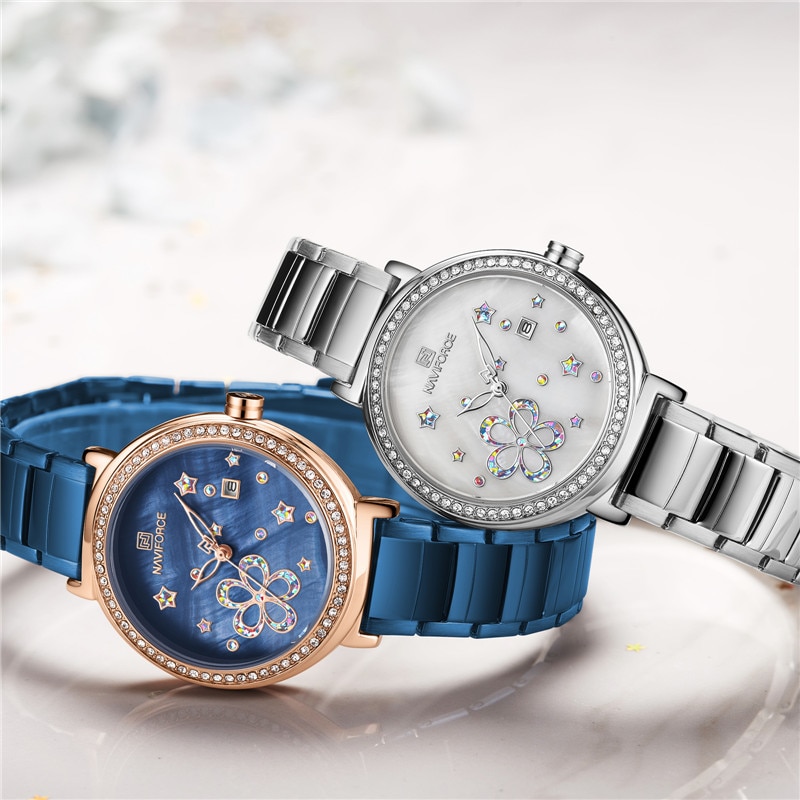 NAVIFORCE NF 5016 Luxury Brand Stainless Steel Female Watch - Rose Gold Blue
